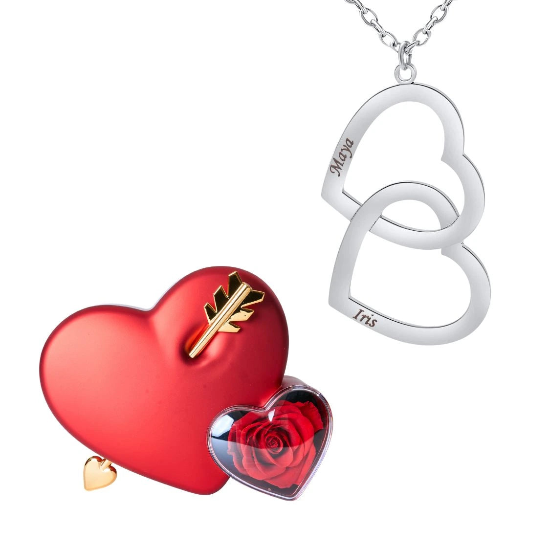Coffret Amour Éternel & Collier Double Coeur Personnalisé Deux Prénoms