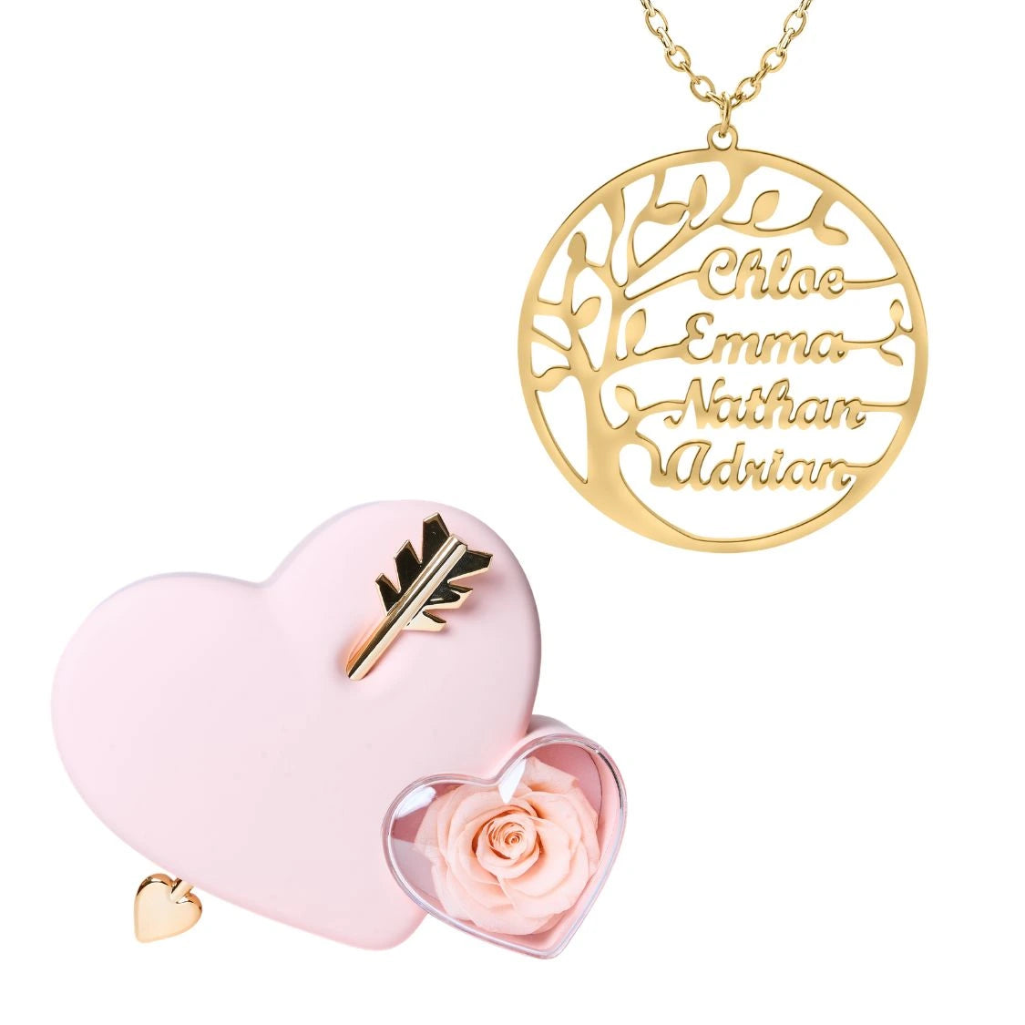 Coffret Amour Éternel & Collier Prénom Arbre Généalogique - Arbre de vie