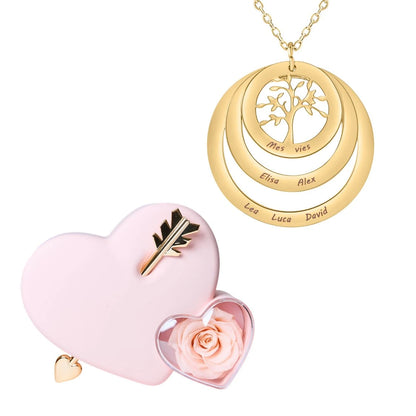 Coffret Amour Éternel & Collier Cercle Arbre de Famille Personnalisé
