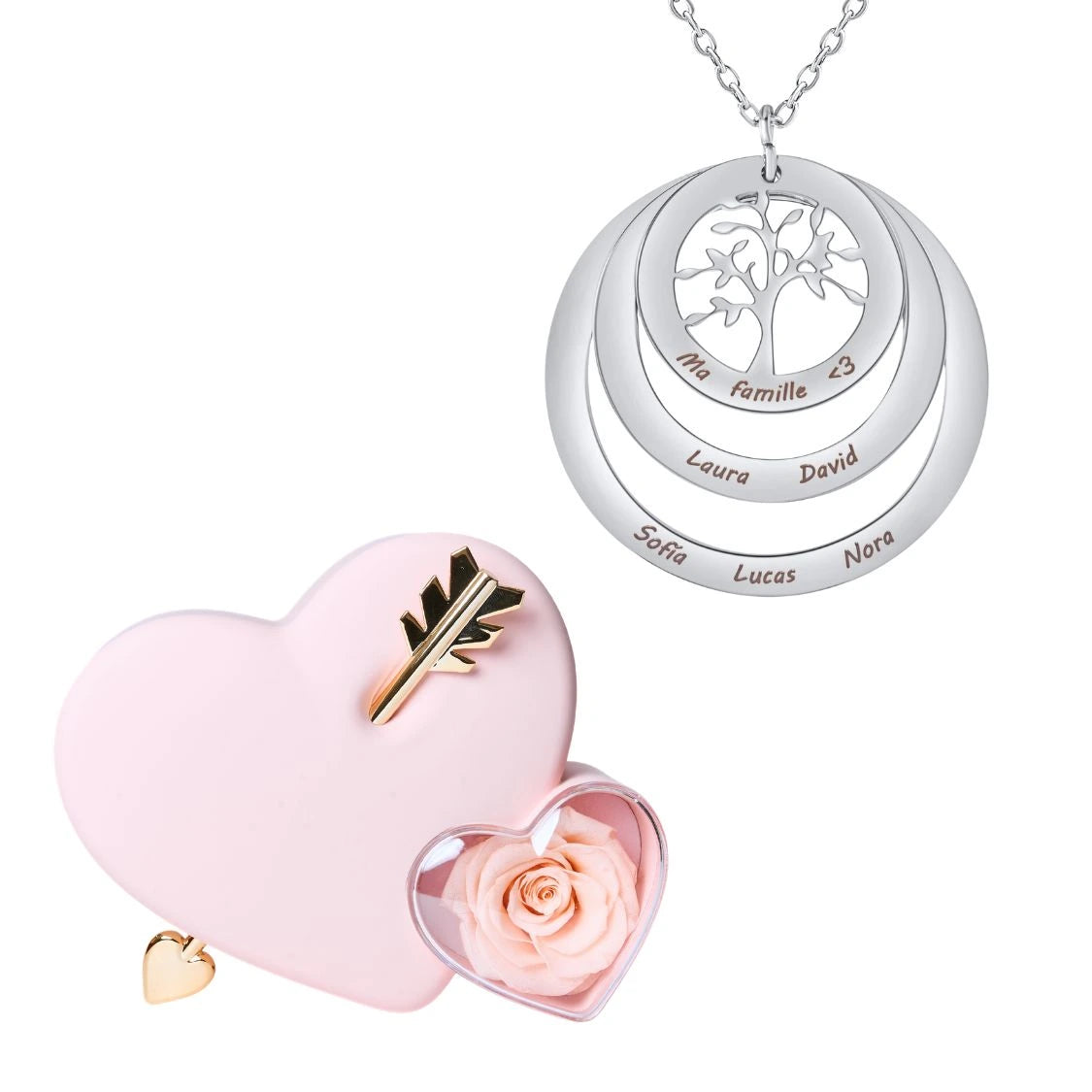 Coffret Amour Éternel & Collier Cercle Arbre de Famille Personnalisé