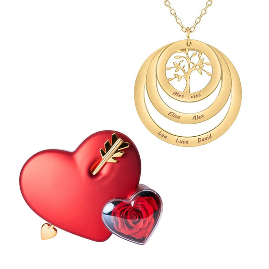 Coffret Amour Éternel & Collier Cercle Arbre de Famille Personnalisé