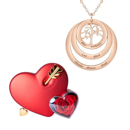Coffret Amour Éternel & Collier Cercle Arbre de Famille Personnalisé