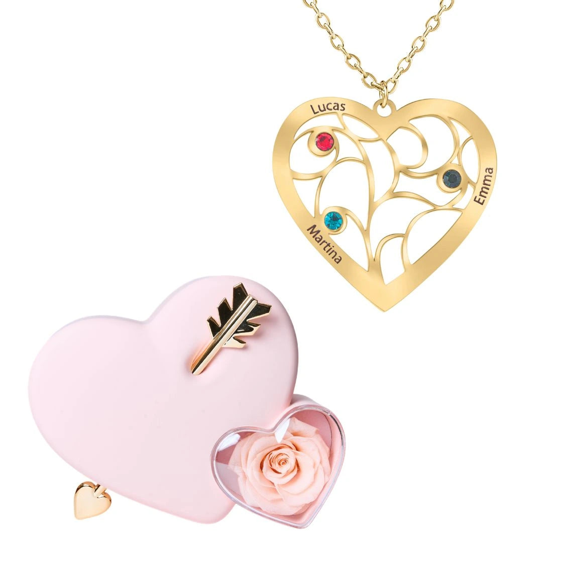 Coffret Amour Éternel & Collier Coeur et Pierre de Naissance