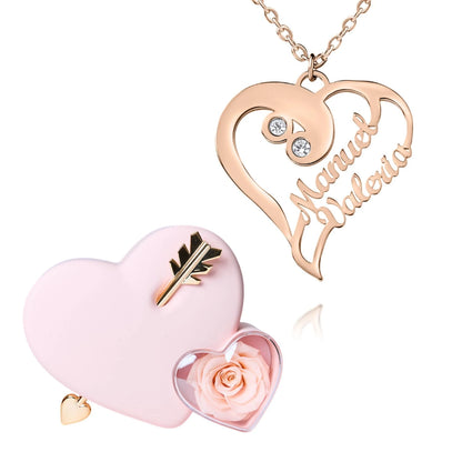 Coffret Amour Éternel & Collier Coeur Double Personnalisé