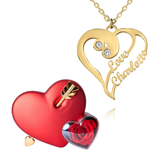 Coffret Amour Éternel & Collier Coeur Double Personnalisé