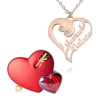 Coffret Amour Éternel & Collier Coeur Double Personnalisé