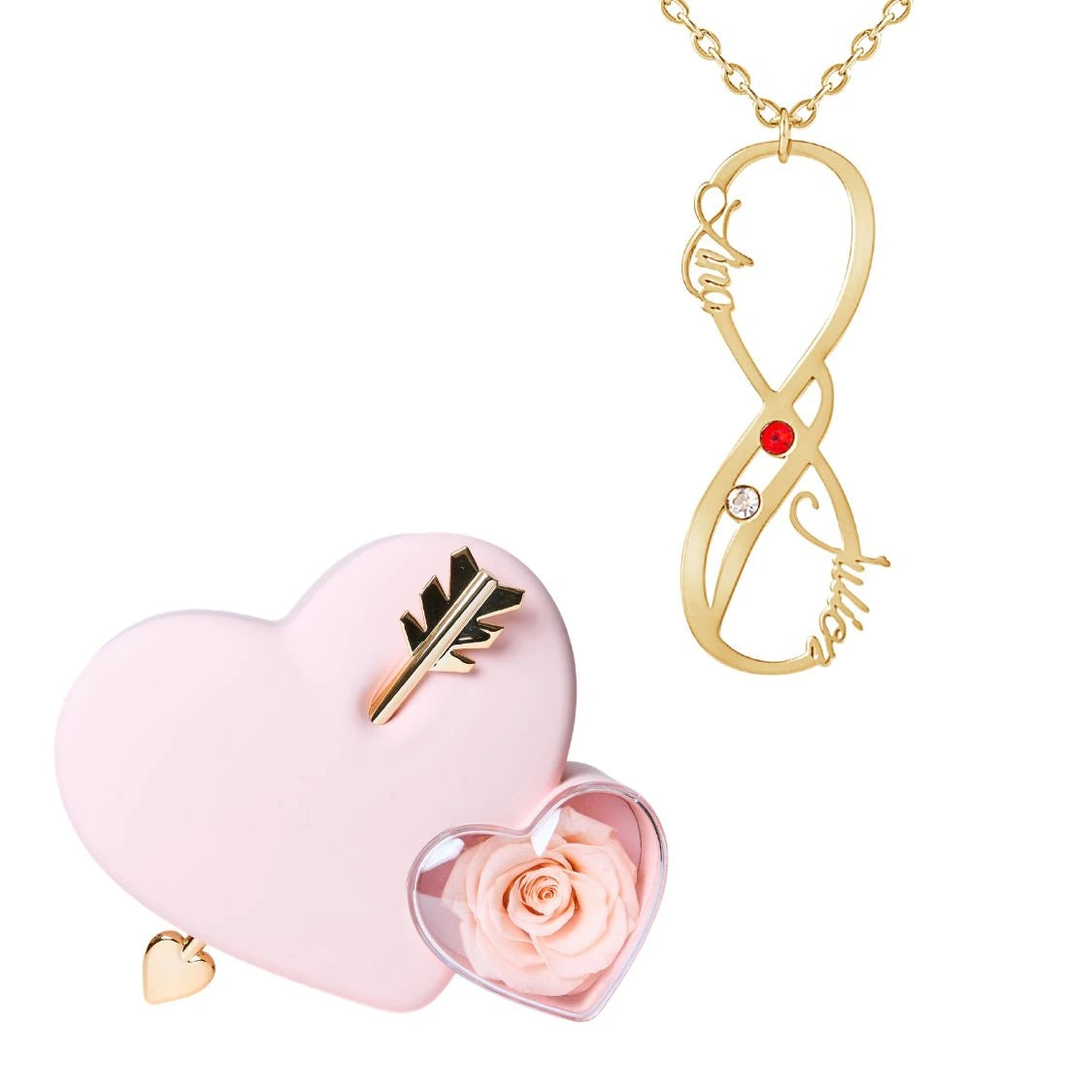 Coffret Amour Éternel & Collier Vertical Infini Deux Prénoms et Pierres