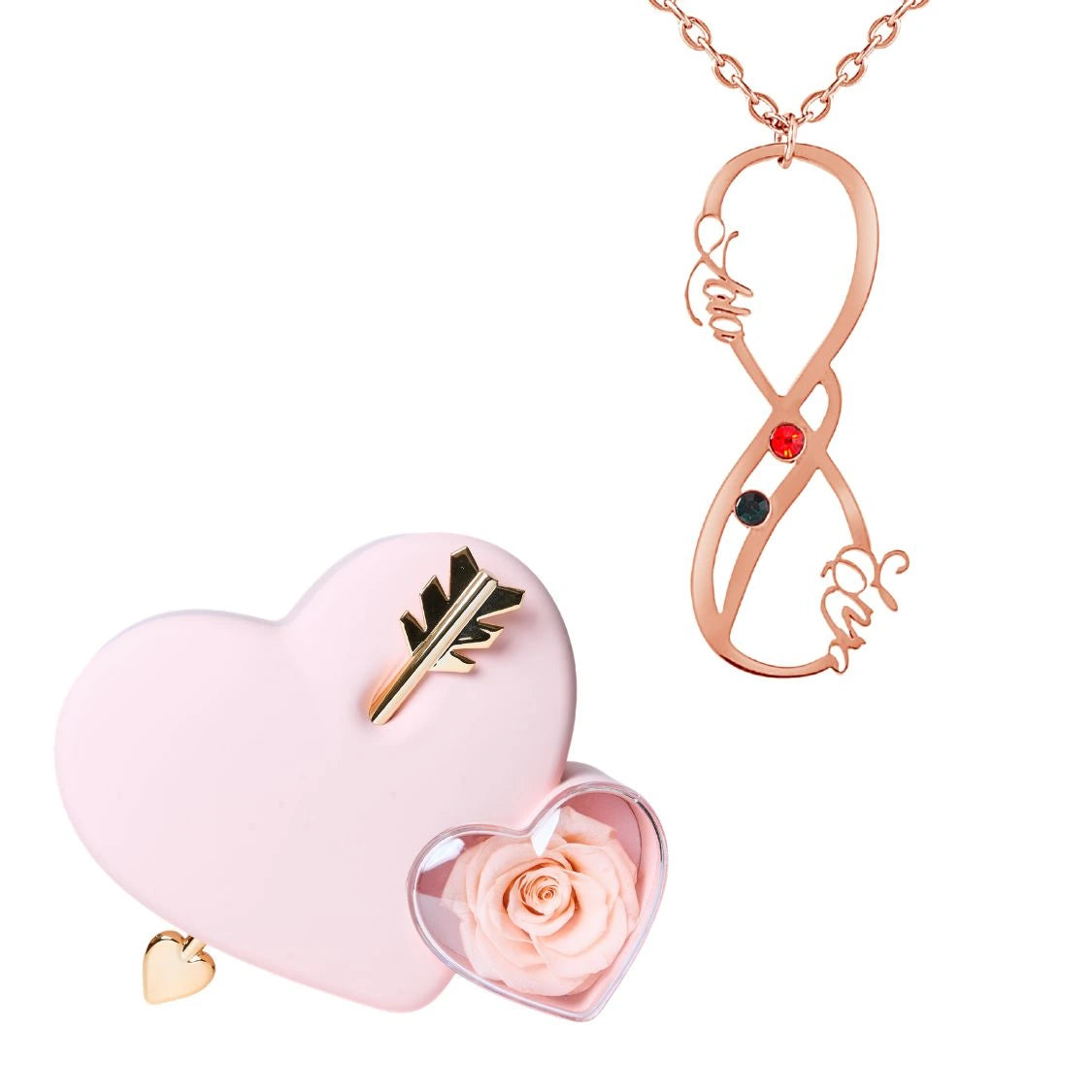 Coffret Amour Éternel & Collier Vertical Infini Deux Prénoms et Pierres