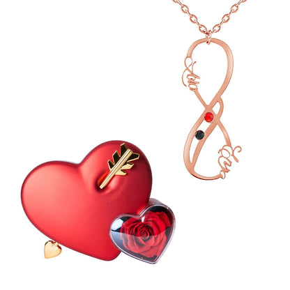 Coffret Amour Éternel & Collier Vertical Infini Deux Prénoms et Pierres
