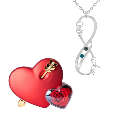 Coffret Amour Éternel & Collier Vertical Infini Deux Prénoms et Pierres