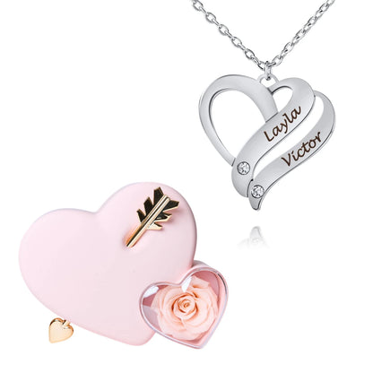 Coffret Amour Éternel & Collier Cœur Entrelacé Personnalisé avec Pierres en Cristal