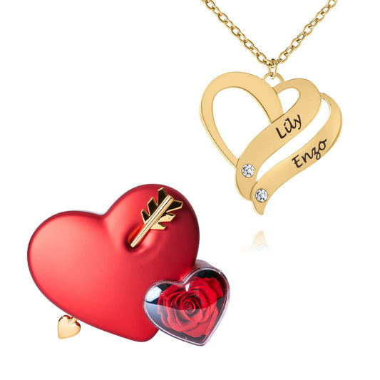 Coffret Amour Éternel & Collier Cœur Entrelacé Personnalisé avec Pierres en Cristal