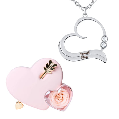 Coffret Amour Éternel & Collier Cœur Ouvert avec Prénoms Gravés et Cristaux Scintillants