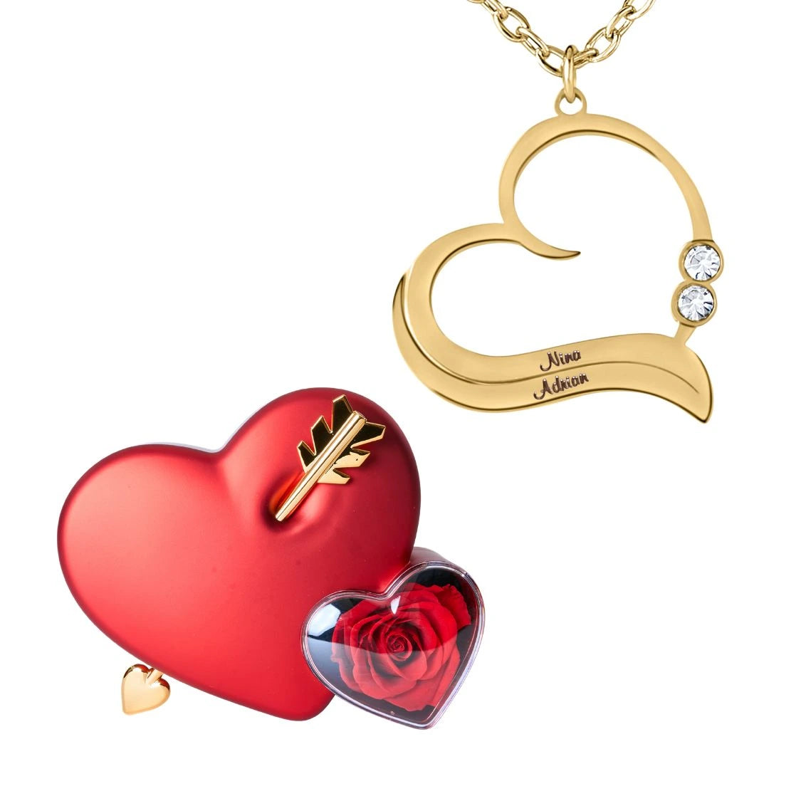 Coffret Amour Éternel & Collier Cœur Ouvert avec Prénoms Gravés et Cristaux Scintillants