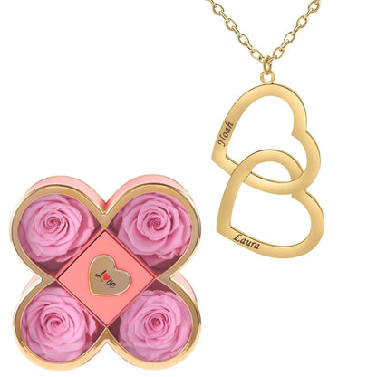 Coffret Chance Éternelle & Collier Double Coeur Personnalisé Deux Prénoms