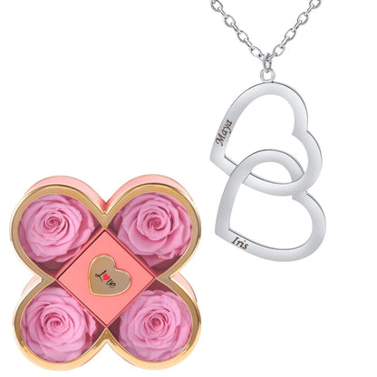 Coffret Chance Éternelle & Collier Double Coeur Personnalisé Deux Prénoms