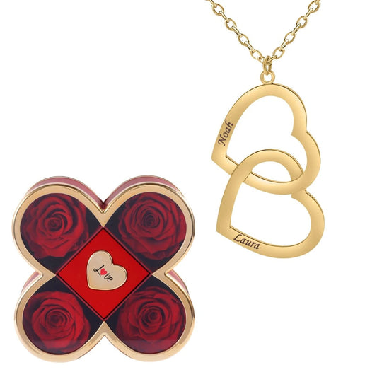 Coffret Chance Éternelle & Collier Double Coeur Personnalisé Deux Prénoms