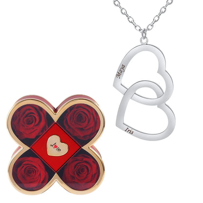 Coffret Chance Éternelle & Collier Double Coeur Personnalisé Deux Prénoms