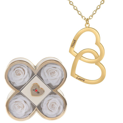 Coffret Chance Éternelle & Collier Double Coeur Personnalisé Deux Prénoms