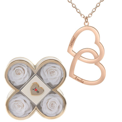 Coffret Chance Éternelle & Collier Double Coeur Personnalisé Deux Prénoms