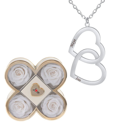 Coffret Chance Éternelle & Collier Double Coeur Personnalisé Deux Prénoms