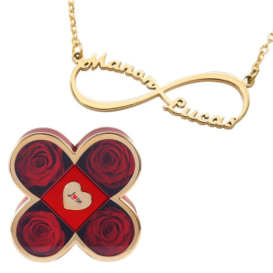 Coffret Chance Éternelle & Collier Infini Personnalisé Deux Prénoms