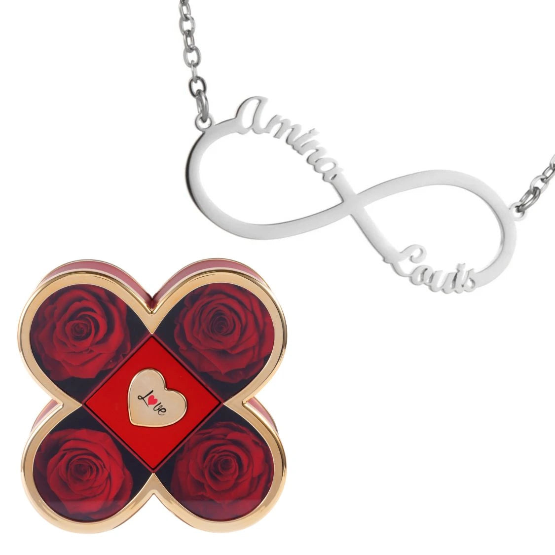 Coffret Chance Éternelle & Collier Infini Personnalisé Deux Prénoms