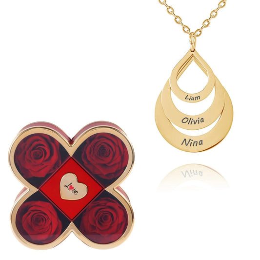 Coffret Chance Éternelle & Collier Personnalisé Multi-Noms Goutte
