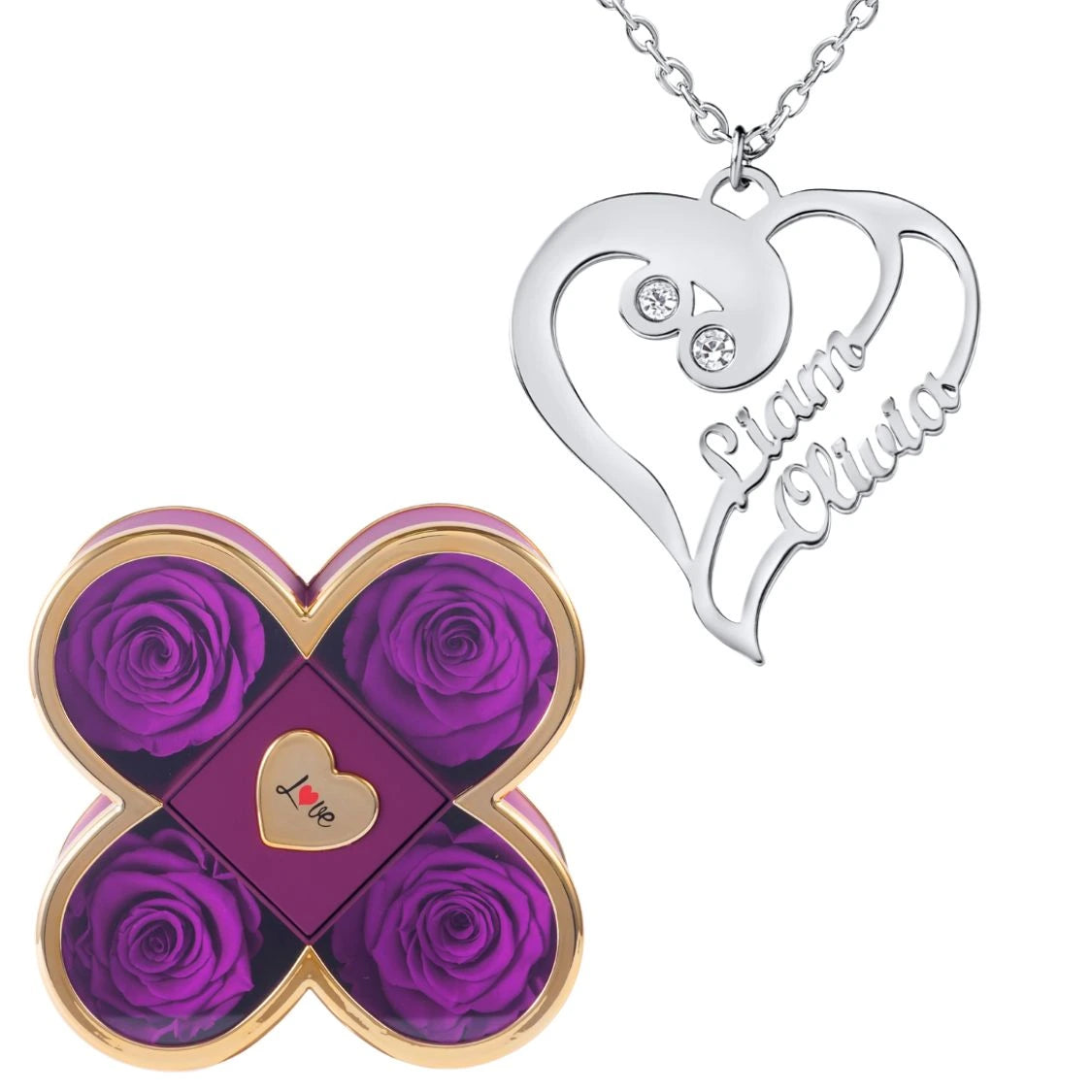Coffret Chance Éternelle & Collier Coeur Double Personnalisé