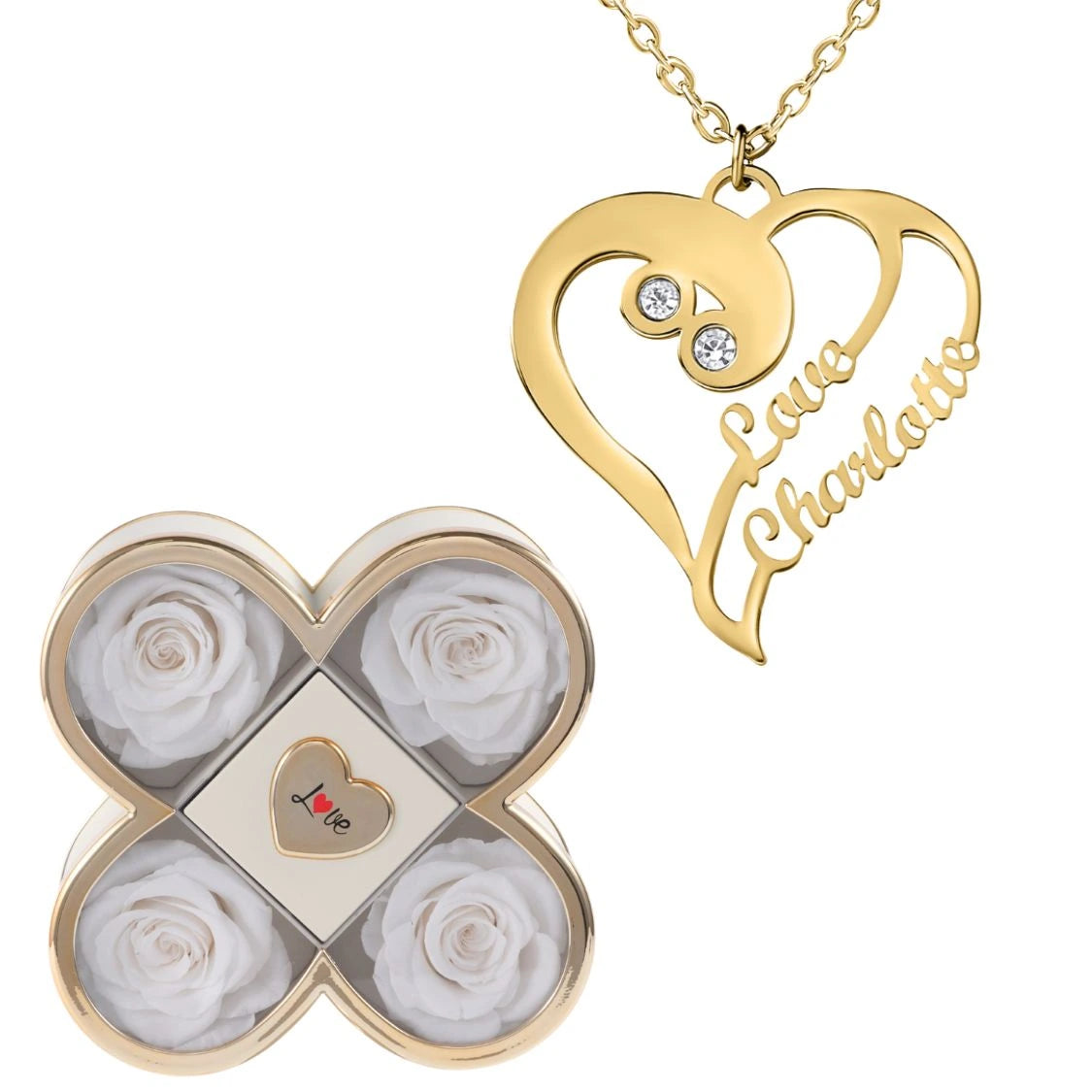 Coffret Chance Éternelle & Collier Coeur Double Personnalisé