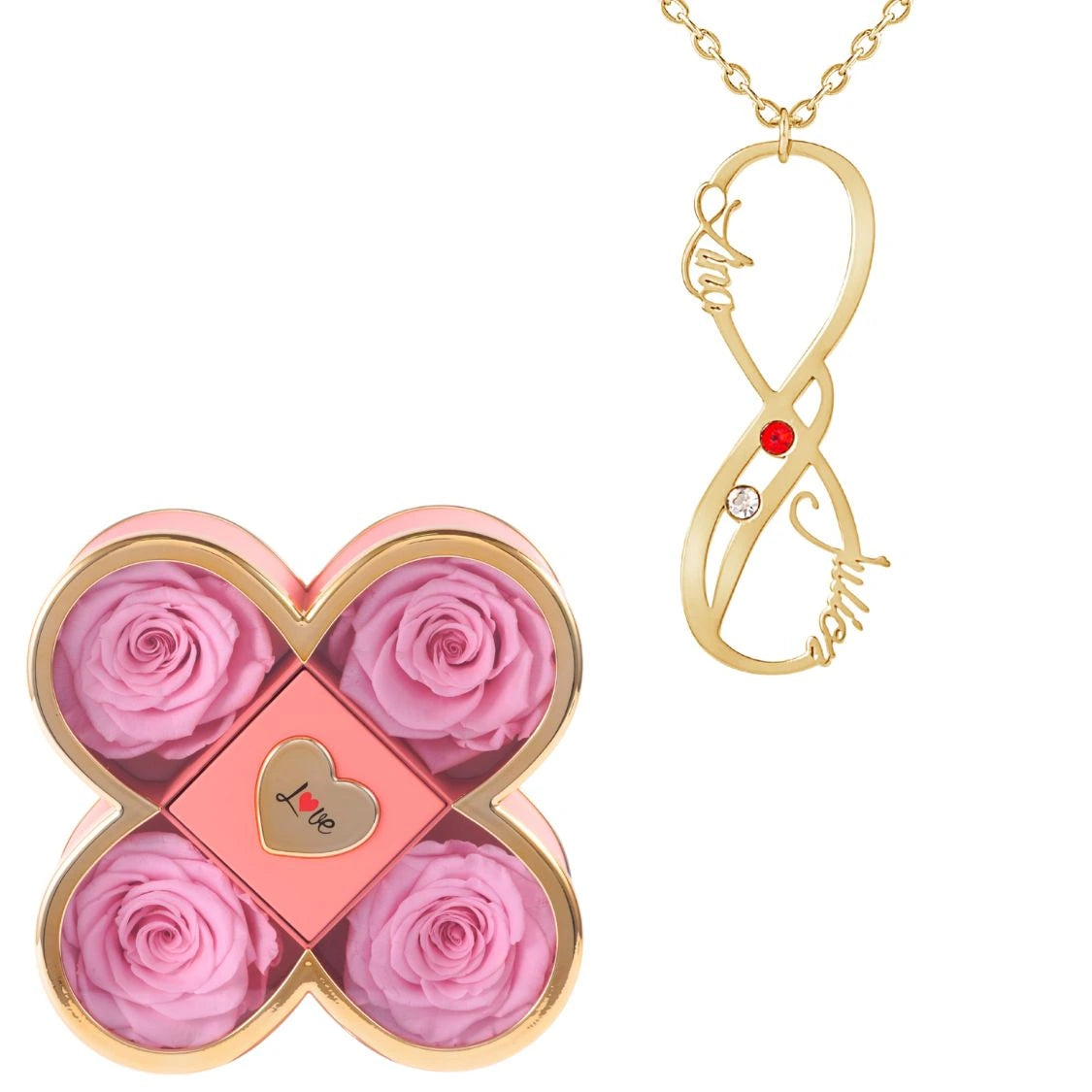 Coffret Chance Éternelle & Collier Vertical Infini Deux Prénoms et Pierres