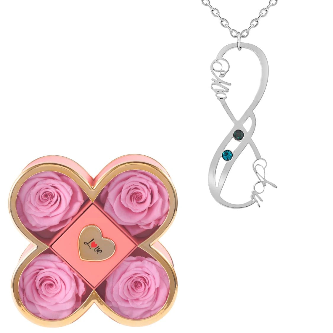 Coffret Chance Éternelle & Collier Vertical Infini Deux Prénoms et Pierres