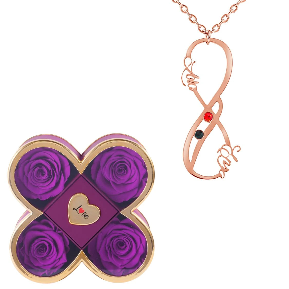 Coffret Chance Éternelle & Collier Vertical Infini Deux Prénoms et Pierres