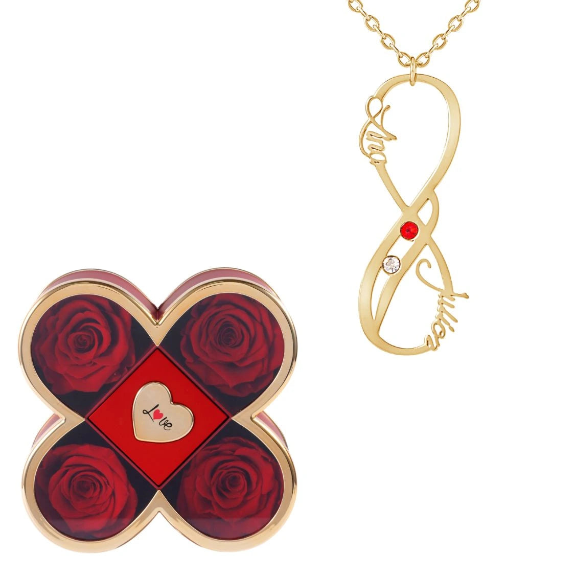 Coffret Chance Éternelle & Collier Vertical Infini Deux Prénoms et Pierres