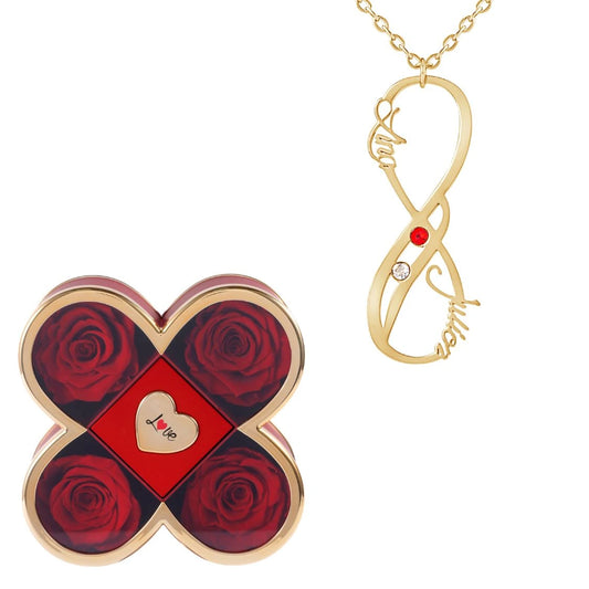 Coffret Chance Éternelle & Collier Vertical Infini Deux Prénoms et Pierres