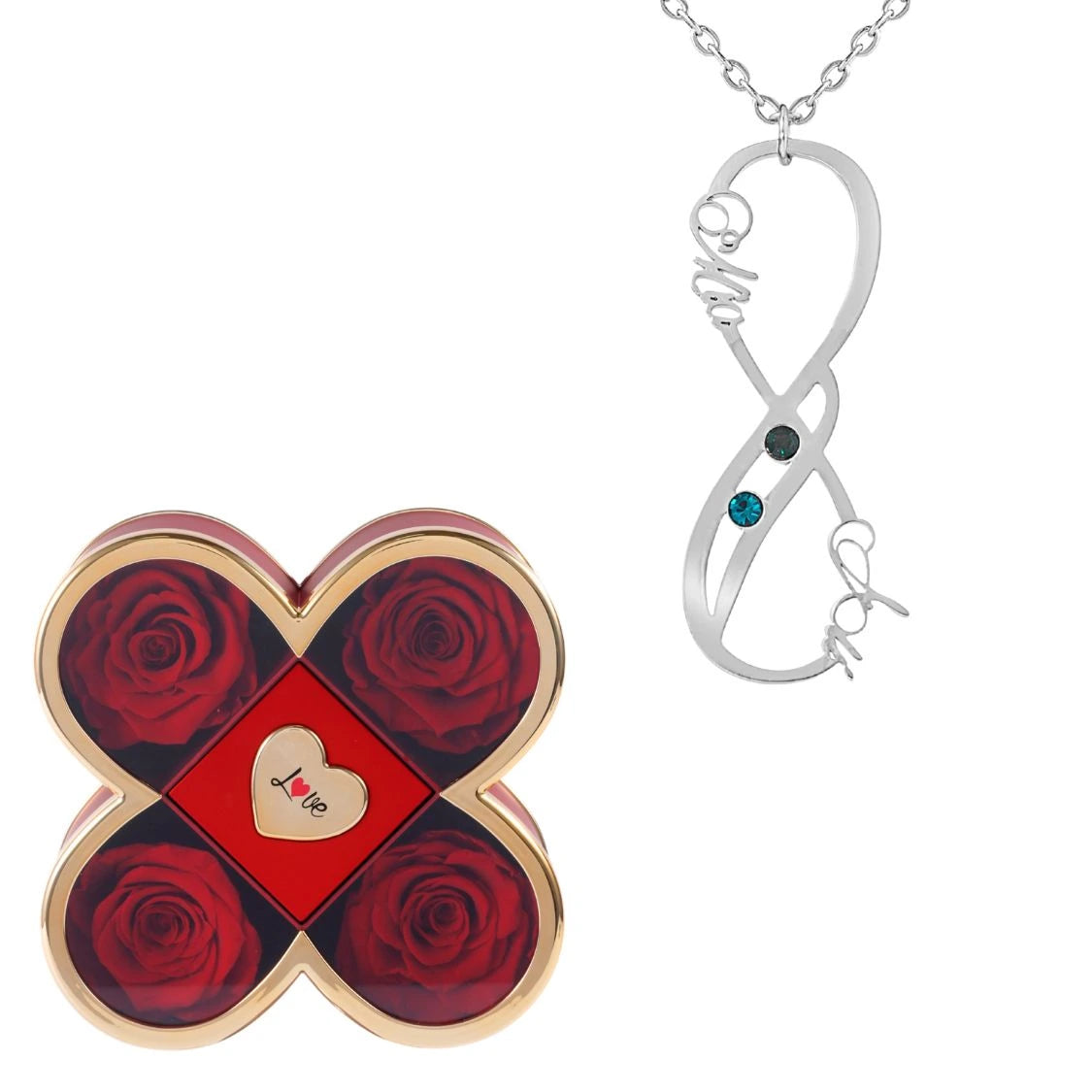 Coffret Chance Éternelle & Collier Vertical Infini Deux Prénoms et Pierres