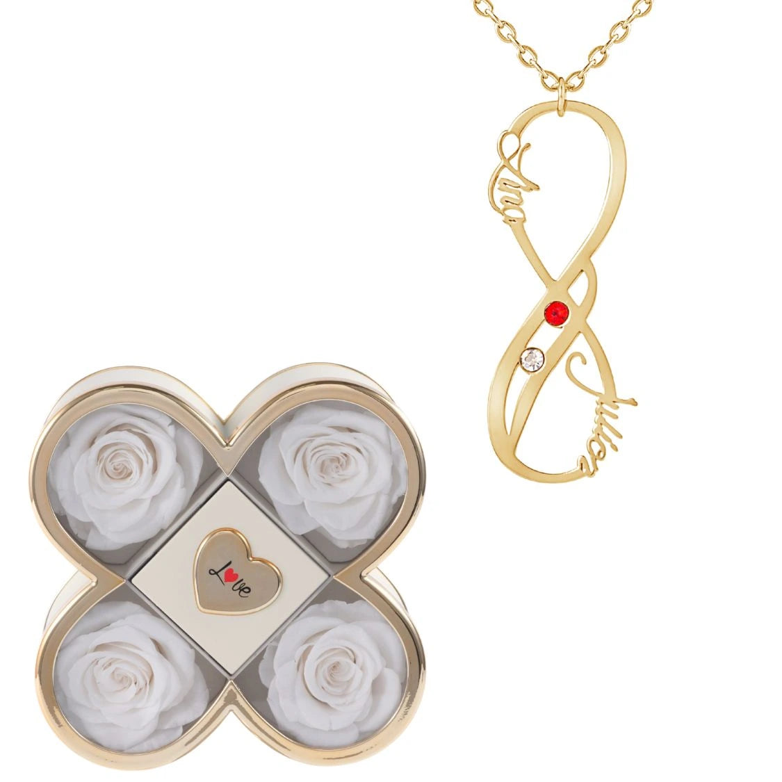 Coffret Chance Éternelle & Collier Vertical Infini Deux Prénoms et Pierres