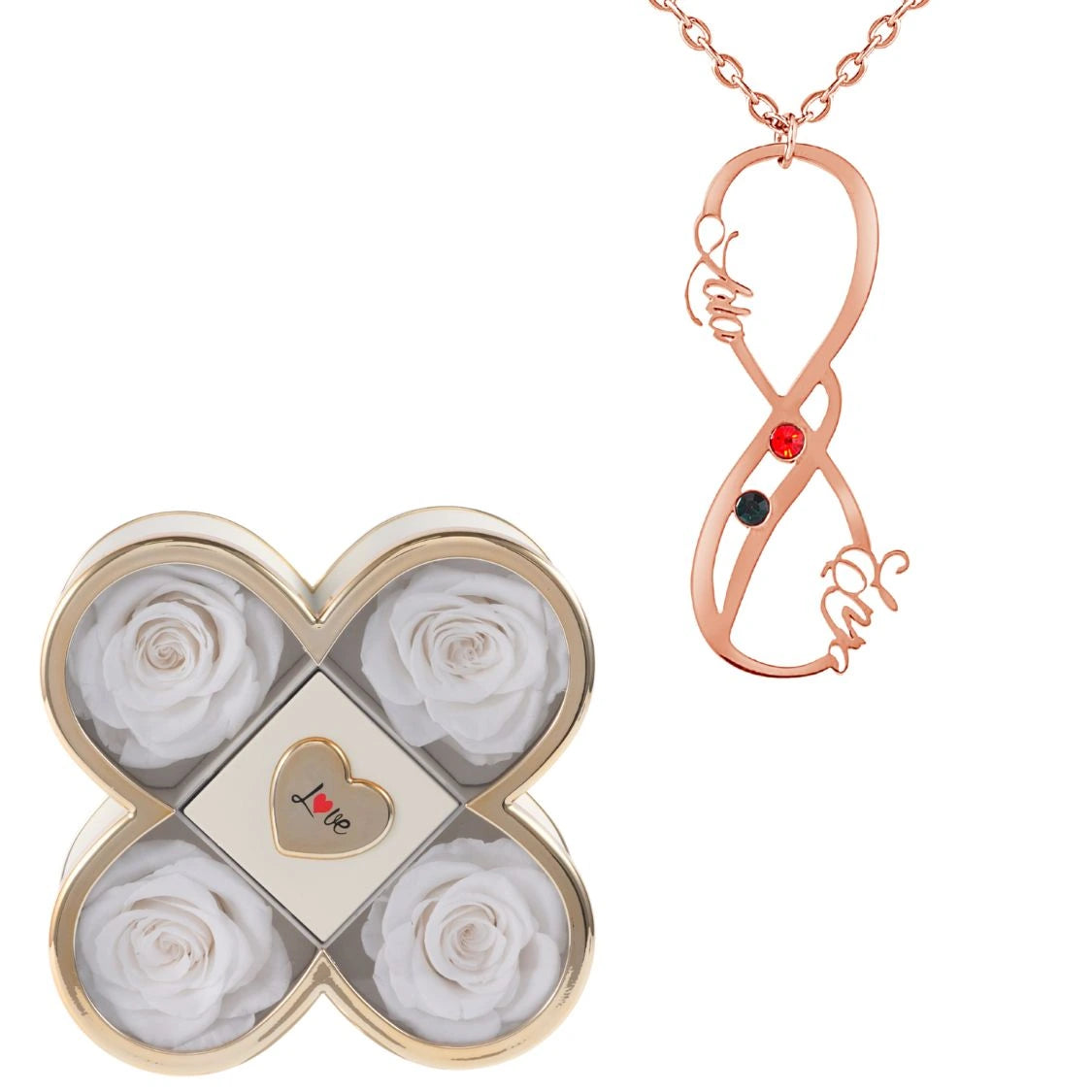 Coffret Chance Éternelle & Collier Vertical Infini Deux Prénoms et Pierres