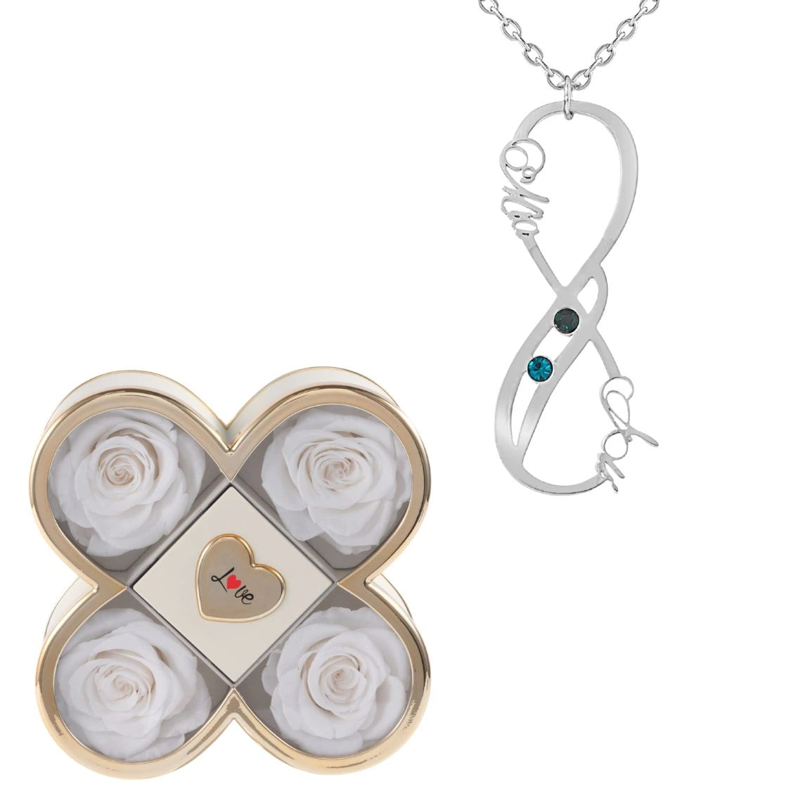 Coffret Chance Éternelle & Collier Vertical Infini Deux Prénoms et Pierres