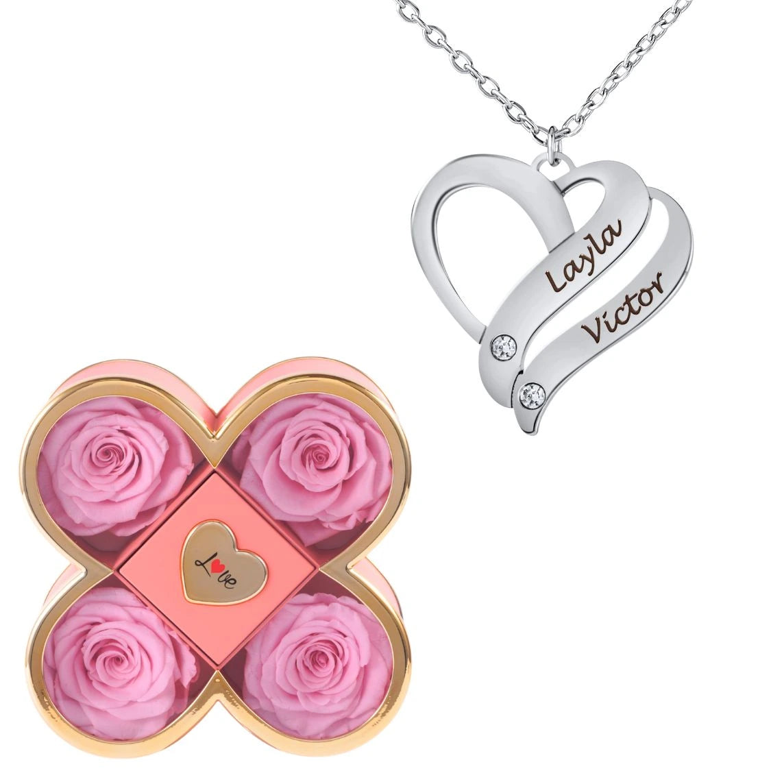 Coffret Chance Éternelle & Collier Cœur Entrelacé Personnalisé avec Pierres en Cristal