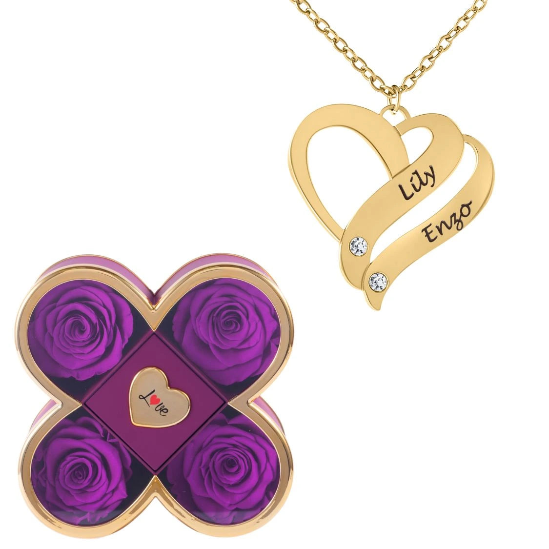 Coffret Chance Éternelle & Collier Cœur Entrelacé Personnalisé avec Pierres en Cristal