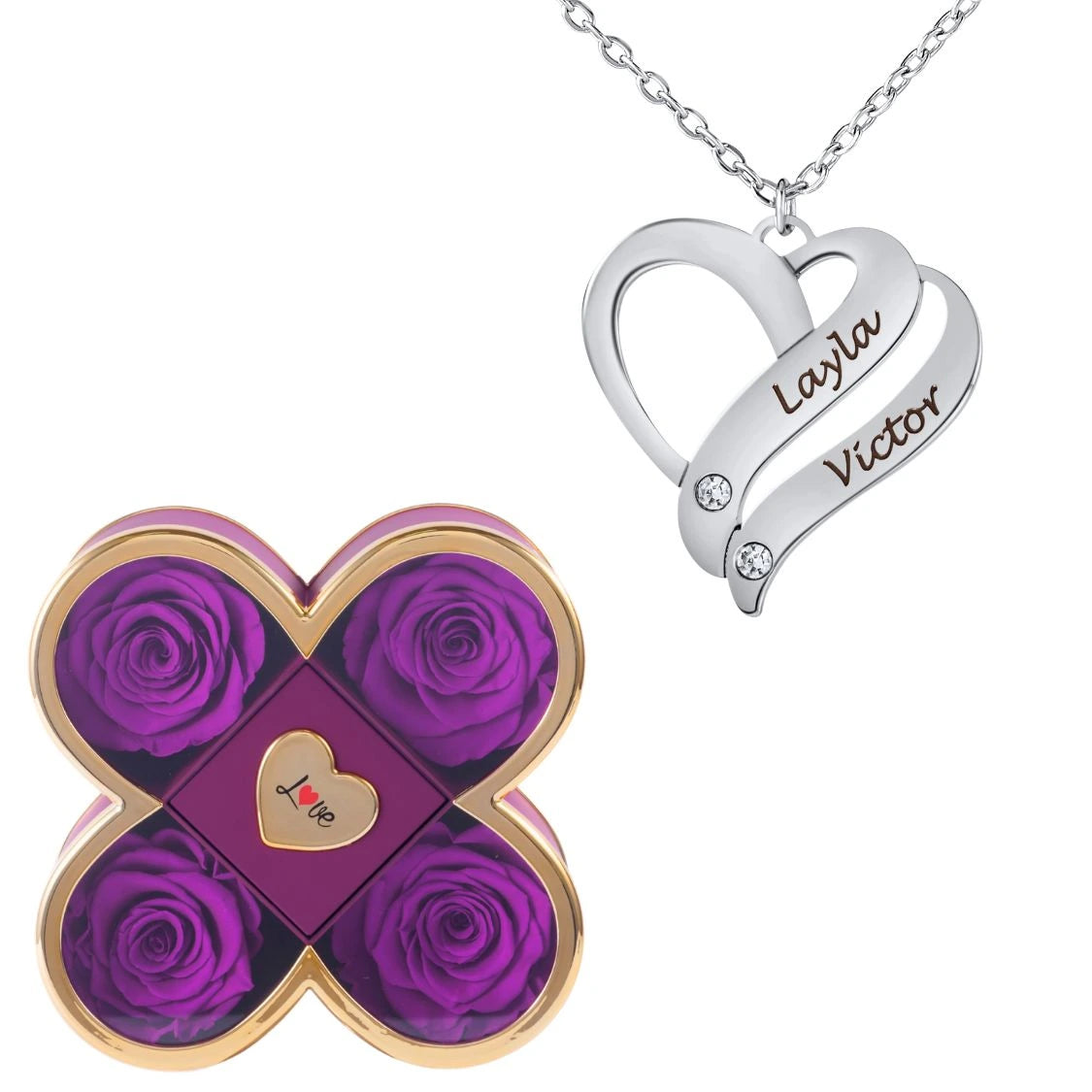 Coffret Chance Éternelle & Collier Cœur Entrelacé Personnalisé avec Pierres en Cristal