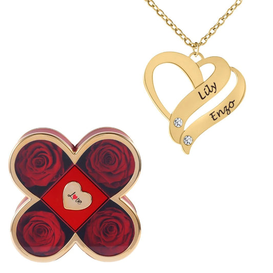 Coffret Chance Éternelle & Collier Cœur Entrelacé Personnalisé avec Pierres en Cristal