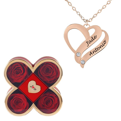 Coffret Chance Éternelle & Collier Cœur Entrelacé Personnalisé avec Pierres en Cristal