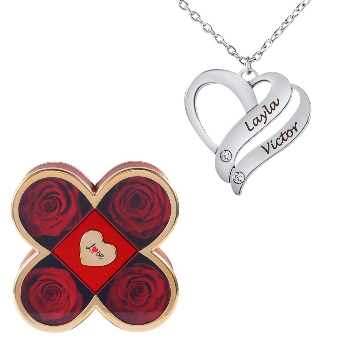 Coffret Chance Éternelle & Collier Cœur Entrelacé Personnalisé avec Pierres en Cristal