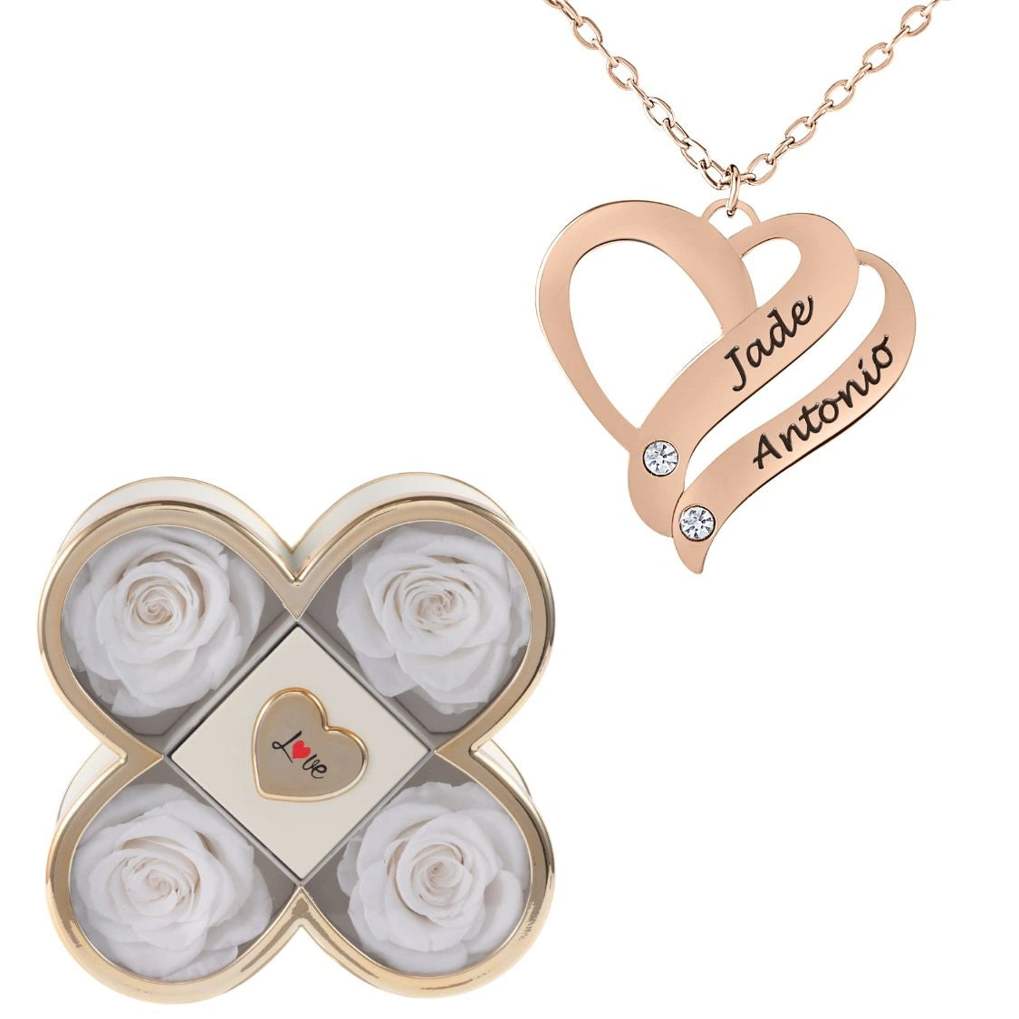 Coffret Chance Éternelle & Collier Cœur Entrelacé Personnalisé avec Pierres en Cristal
