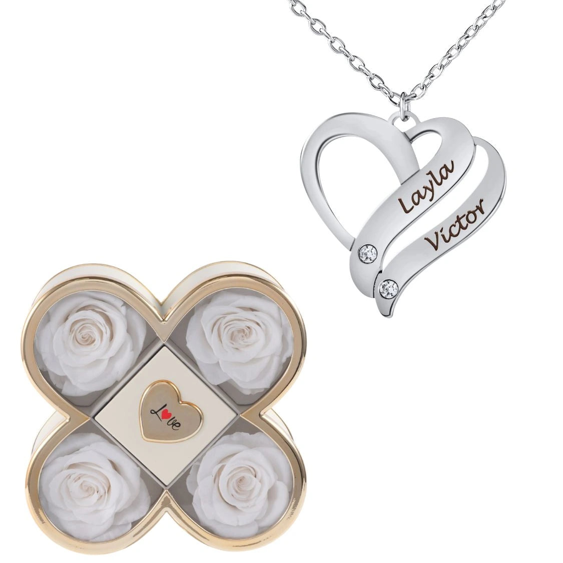 Coffret Chance Éternelle & Collier Cœur Entrelacé Personnalisé avec Pierres en Cristal