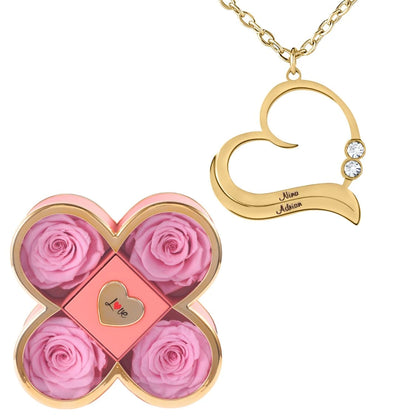 Coffret Chance Éternelle & Collier Cœur Ouvert avec Prénoms Gravés et Cristaux Scintillants