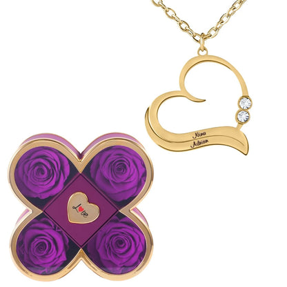 Coffret Chance Éternelle & Collier Cœur Ouvert avec Prénoms Gravés et Cristaux Scintillants