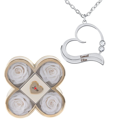 Coffret Chance Éternelle & Collier Cœur Ouvert avec Prénoms Gravés et Cristaux Scintillants